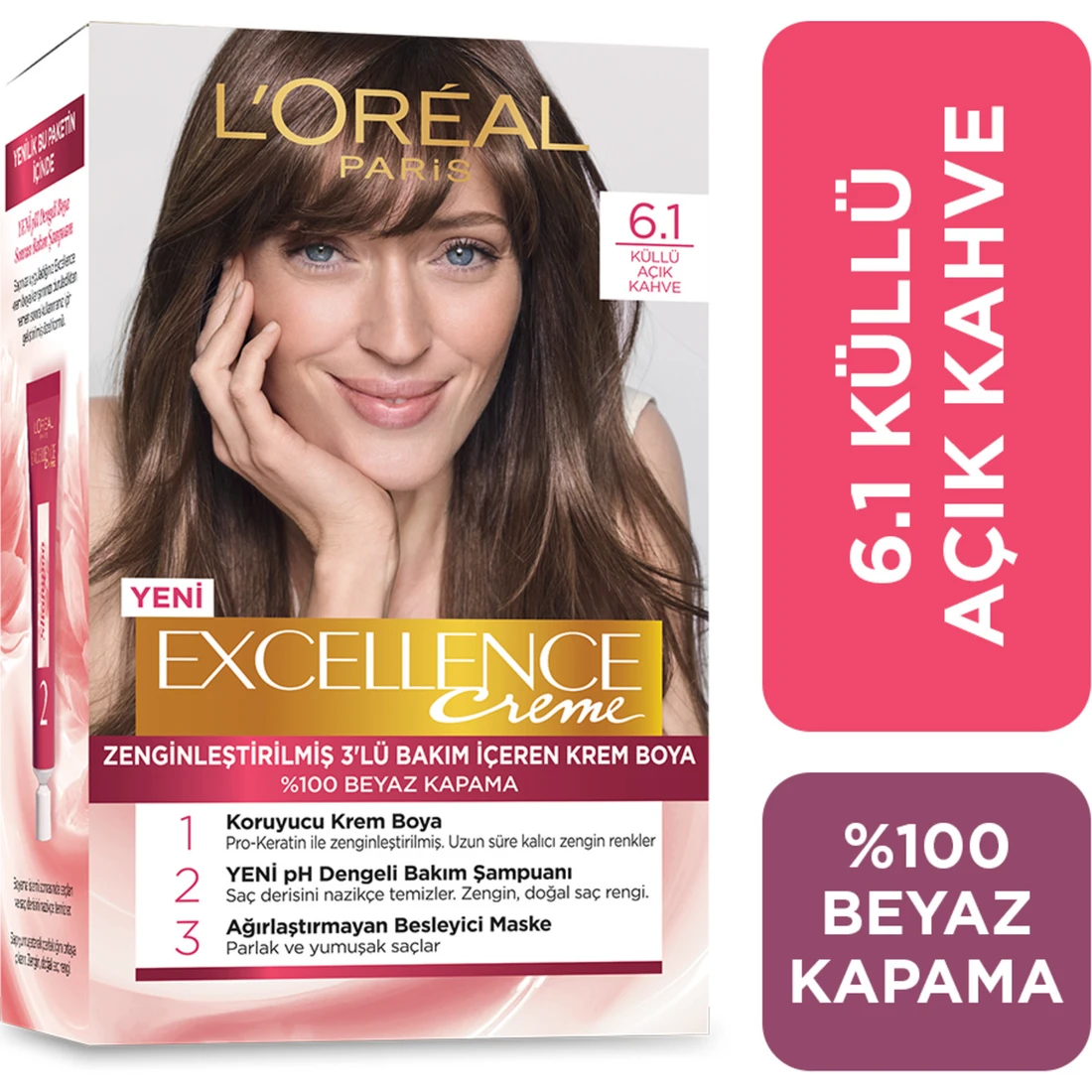 L’Oréal Paris Excellence Creme Saç Boyası – 6.1 Küllü Açık Kahve